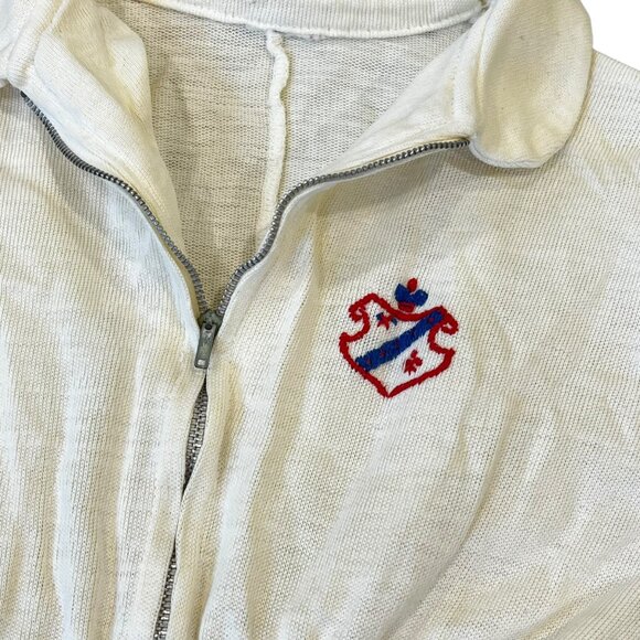 Vintage Girls Ivory Shorts Romper Red & Blue Crest Zip Front - Picture 4 of 9